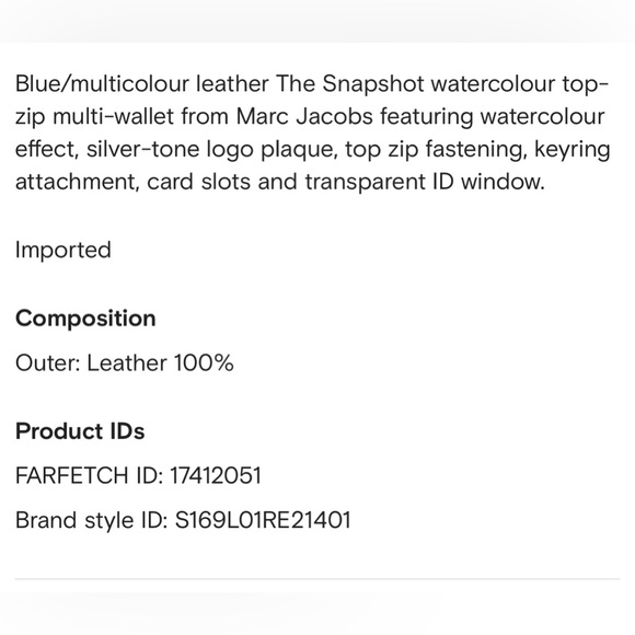 Marc Jacobs Bags Marc Jacob The Snapshot Blue Watercolour Topzip